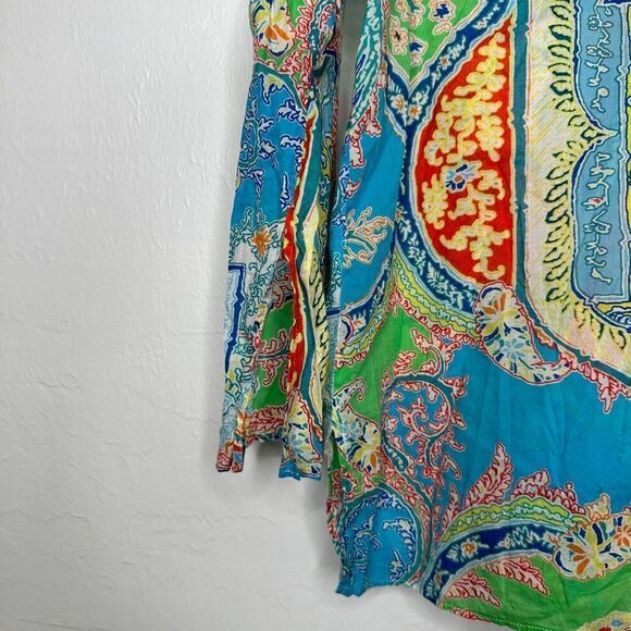 Lauren Ralph Lauren Tunic Top Size 1X Aqua Multicolor Paisley Blouse Lightweight - Picture 5 of 6